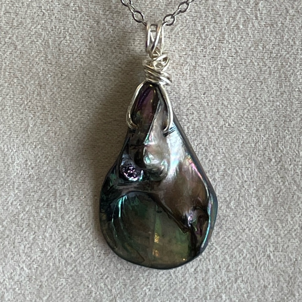 Abalone Wire Wrapped & Tree of Life Pendant Necklace –Rhinestone Charm –Handmade - Picture 3 of 7